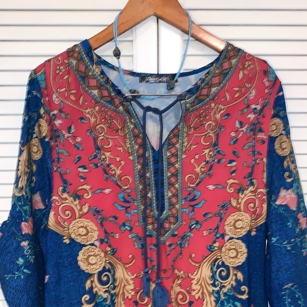 Colorful Urban Coco Boho Shift Dress 3/4 Sleeve Womens XL NWOT - Picture 3 of 5